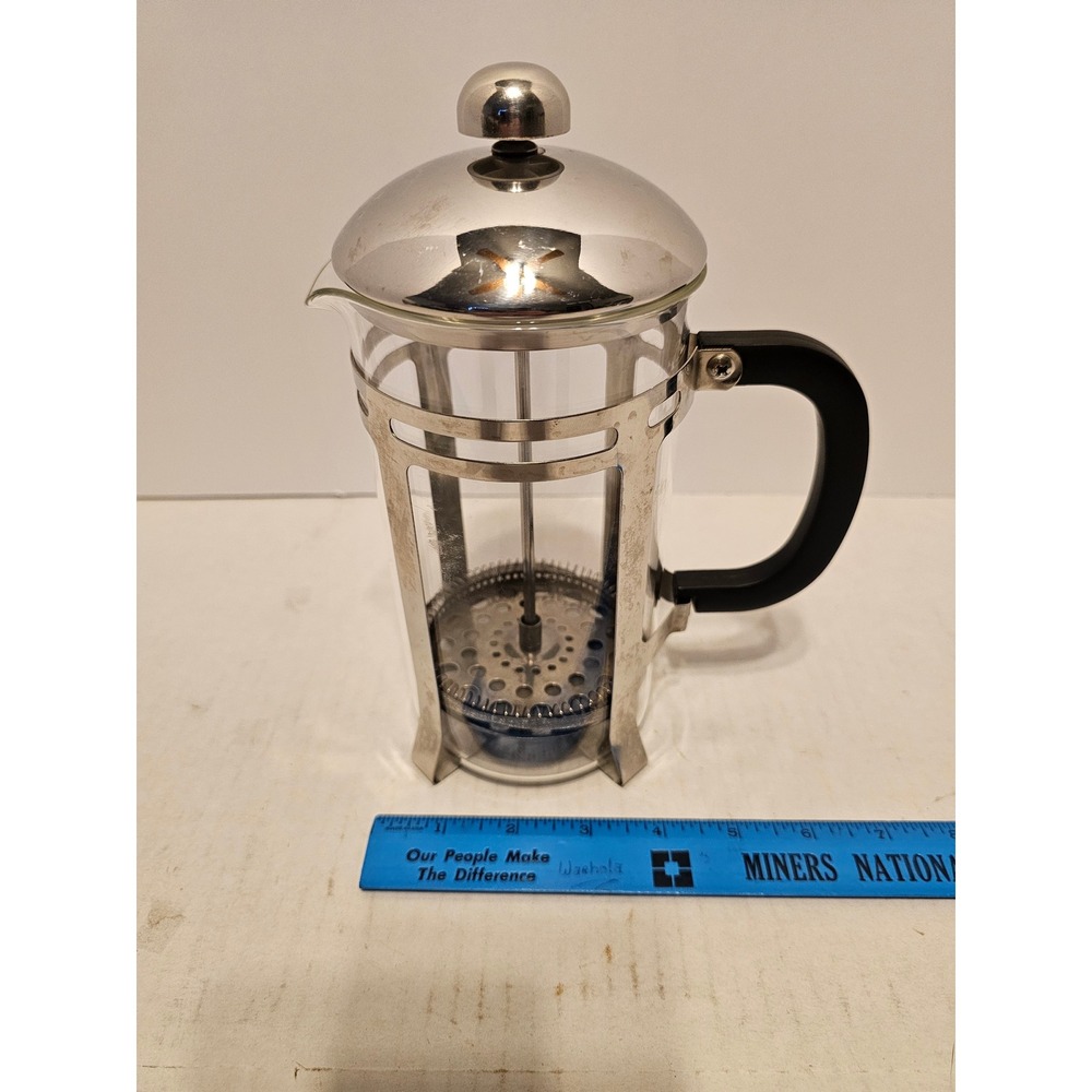 Glass French Press Coffee Maker Stainless Steel Frame Chrome Finish 3.5in Base